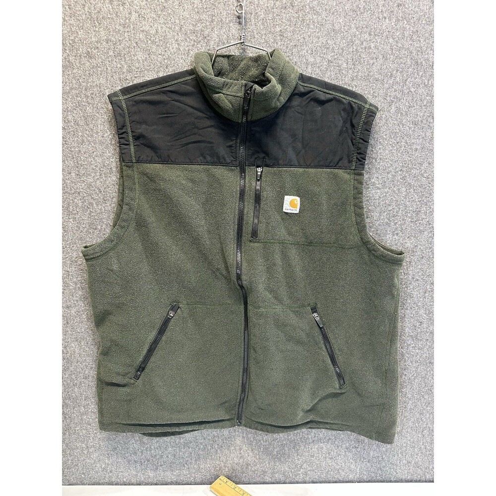 Carhartt Vest Mens 2XL Textured Fleece Full Zip Workwear Olive Green/ Black